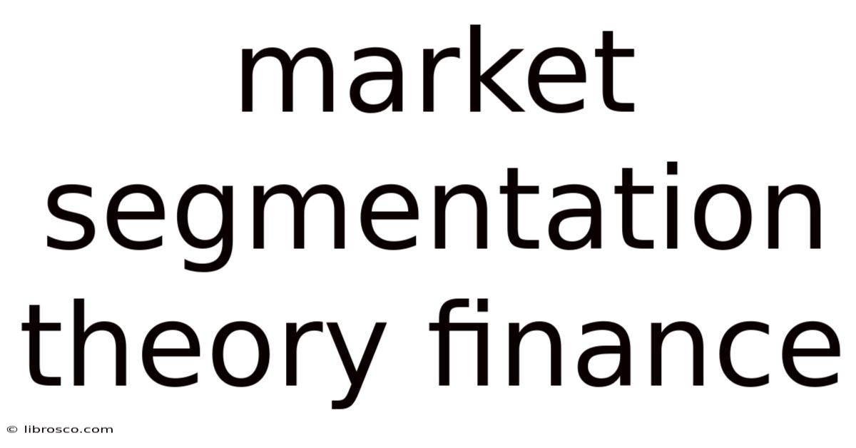 Market Segmentation Theory Finance Market Segmentation Theory Finance